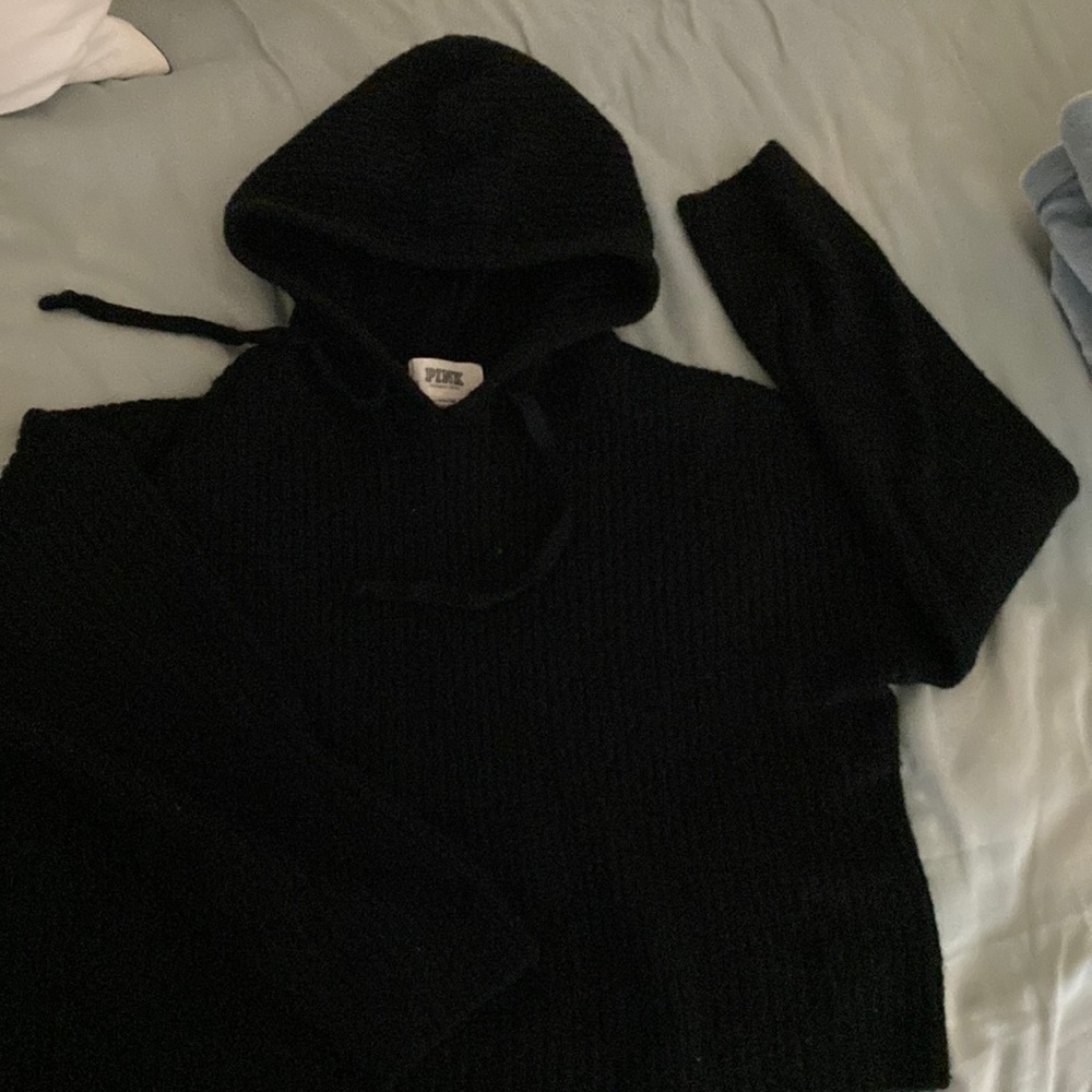 Pink Victoria’s Secret crop top, hooded sweater